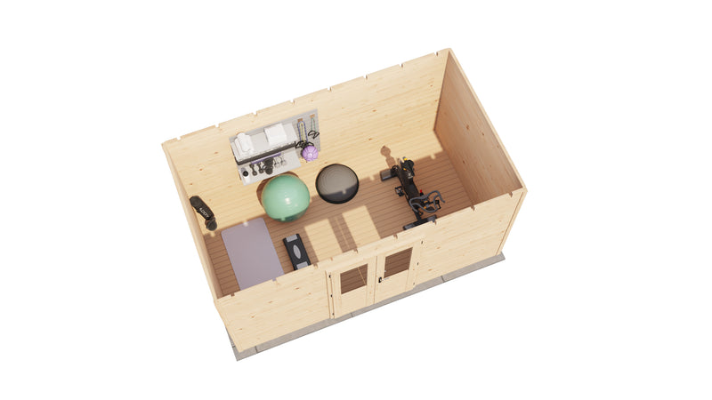 Aerial view of garden building.