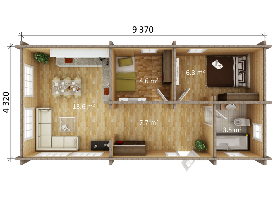 Albrigsten residential log cabin floorplan with measurements