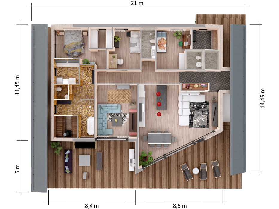 Anna residential log cabin floorplan with measurements