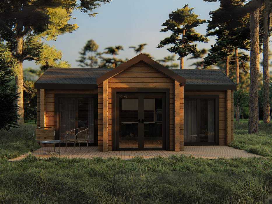 Aveli residential log cabin, viewed from the front