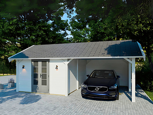 CP7 Carport painted in white and viewed from the front