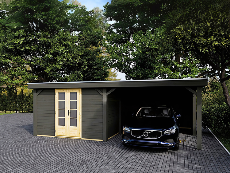CP8 Carport painted in grey and viewed from the front