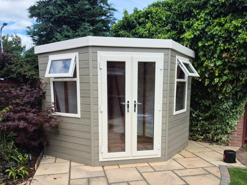Composite Corner Summerhouse in Light Grey Finish