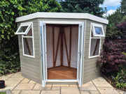 Composite Corner Summerhouse in Light Grey Finish with Open Double Doors