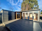 Composite Corner Summerhouse in Teak Finish, next to the Ryton and the Denby.