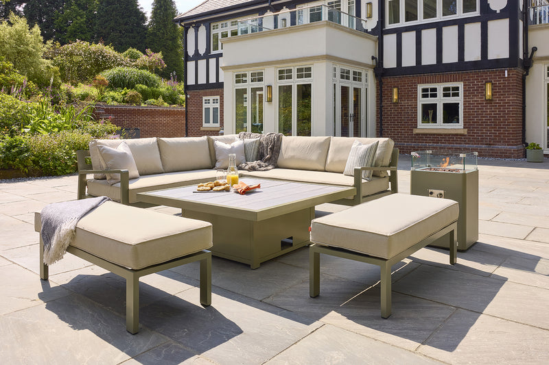 Tutbury Dual Height Square Table with Corner Sofa and Two Large Benches