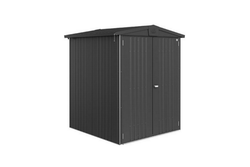 Europa steel shed in metallic dark grey