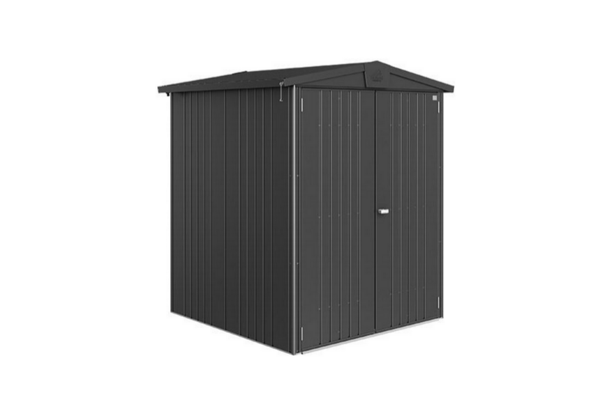 Europa steel shed in metallic dark grey