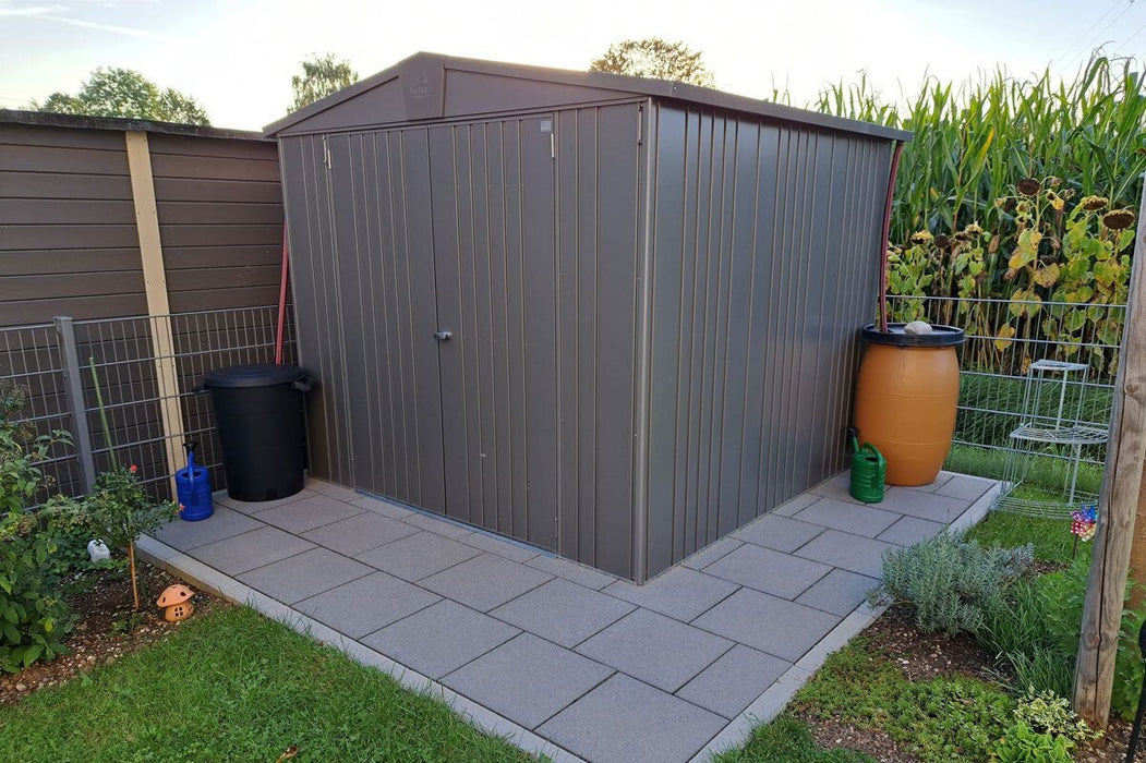 Europa steel shed in a happy customer's garden