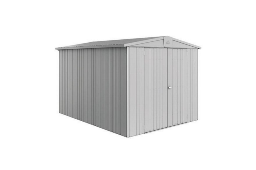 Europa steel shed in metallic silver