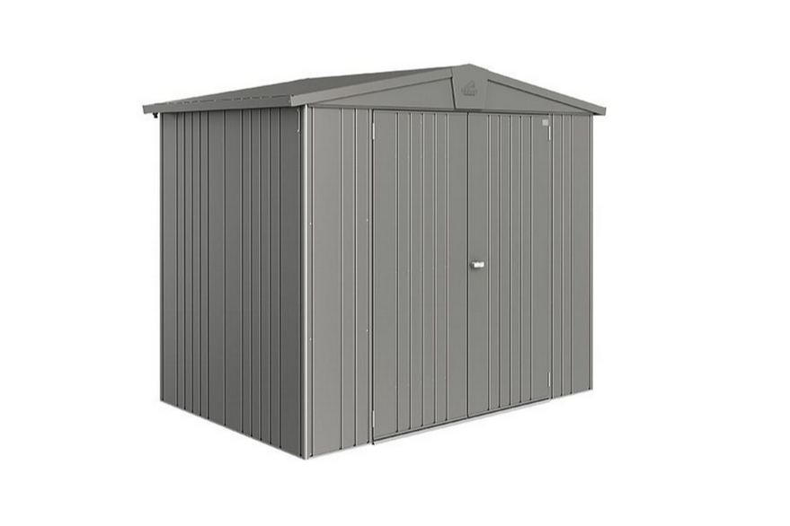 Europa steel shed in metallic quartz grey