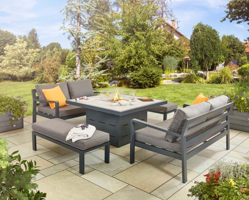Tutbury Firepit Table with Sofas and Benches