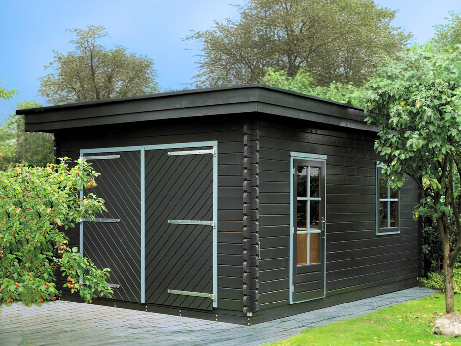 G2 Garage painted in black and viewed from the front