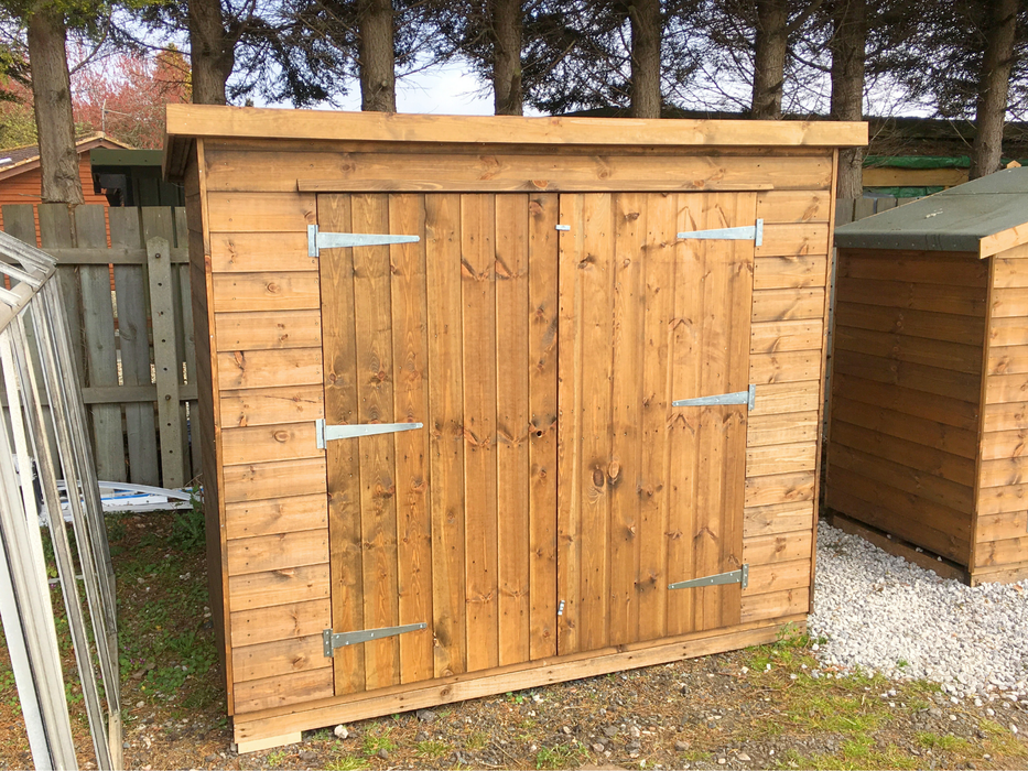 "The Garden Store" timber garden tool storage shed with double doors, viewed from the front