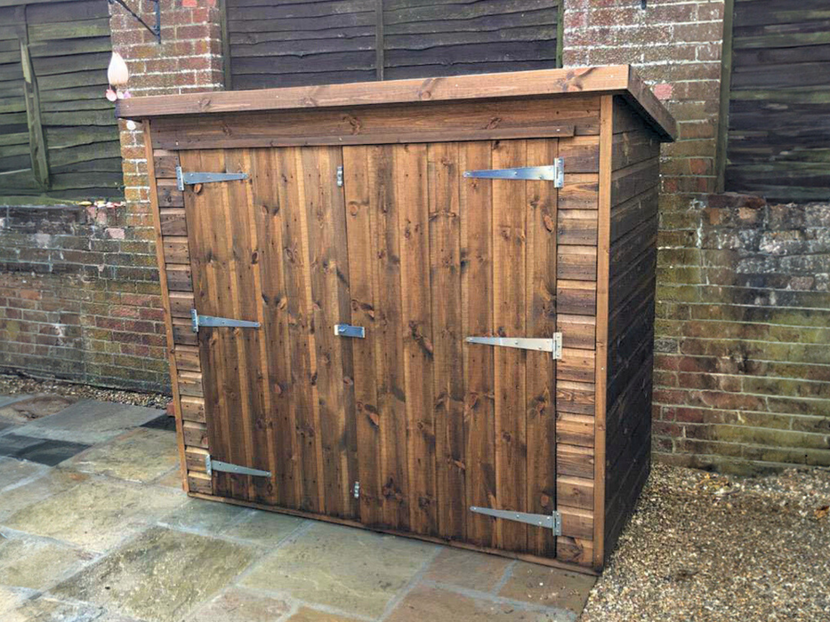 "The Garden Store" timber garden tool storage shed with double doors, viewed from the front