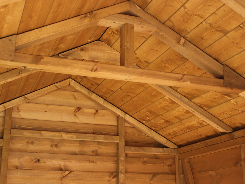 Close up of interior roof on the heavy duty apex shed, showing extra height. 