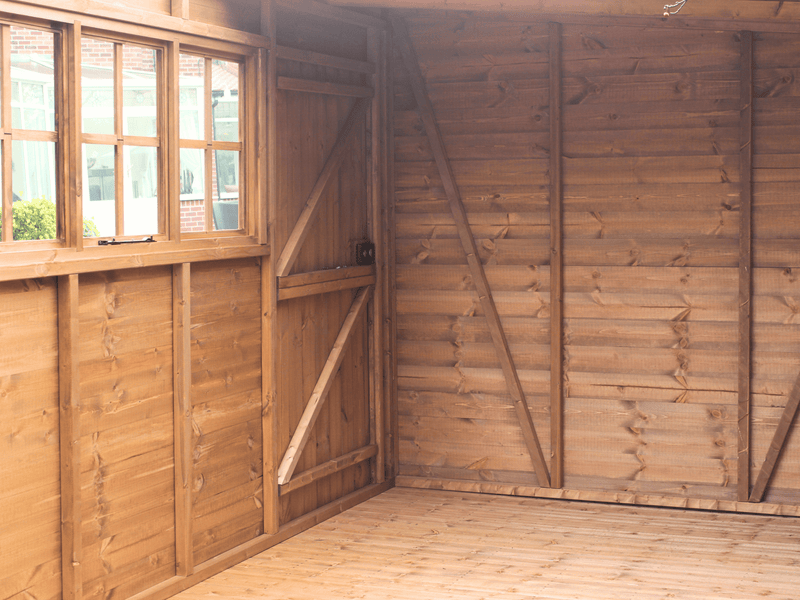 Interior of the Heavy duty pent shed viewed from back right side.