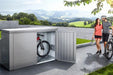 Highboard steel outdoor storage box used to store bikes