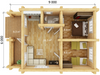 Humberland residential log cabin floorplan with measurements