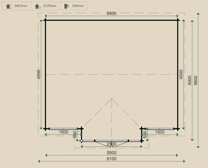 Dimensions for the LP93t Log Cabin. 