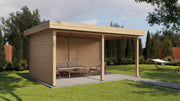 Large, rectangular wooden canopy. Viewed from the front/left side. 