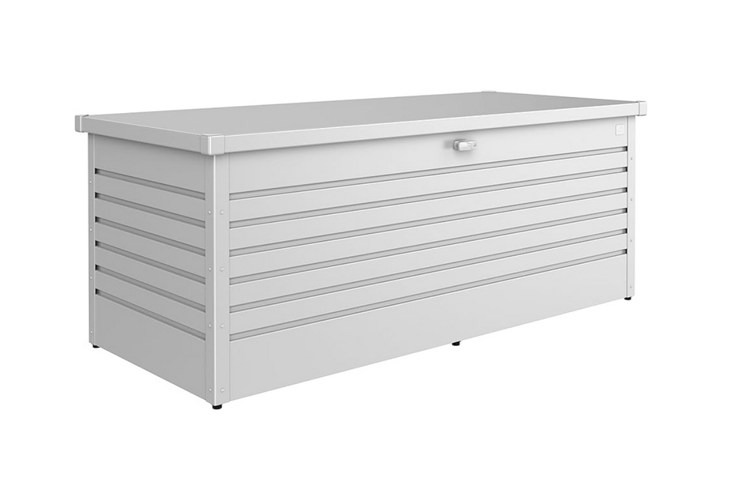 LeisureTime outdoor steel storage box in metallic silver finish