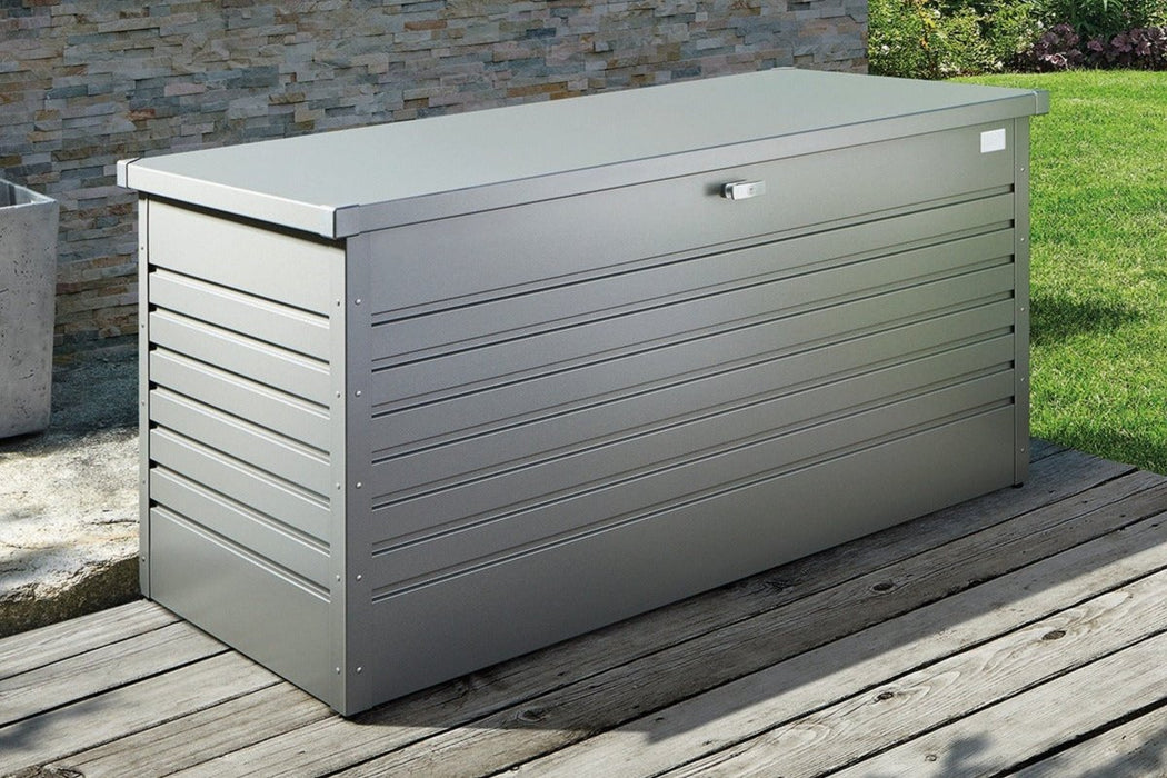 LeisureTime steel outdoor storage box in metallic quartz grey finish