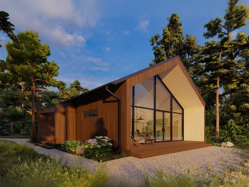 Maria residential log cabin, viewed from the front 