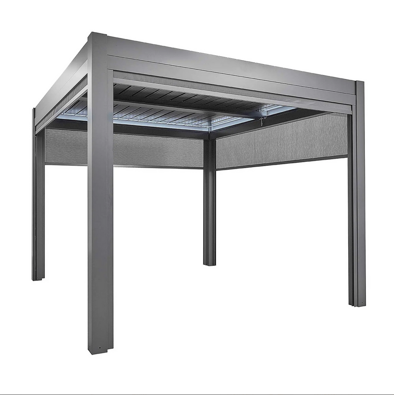 Steel pergola with white LED interior lighting