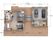 Priit two-storey residential log cabin ground floor floorplan with measurements