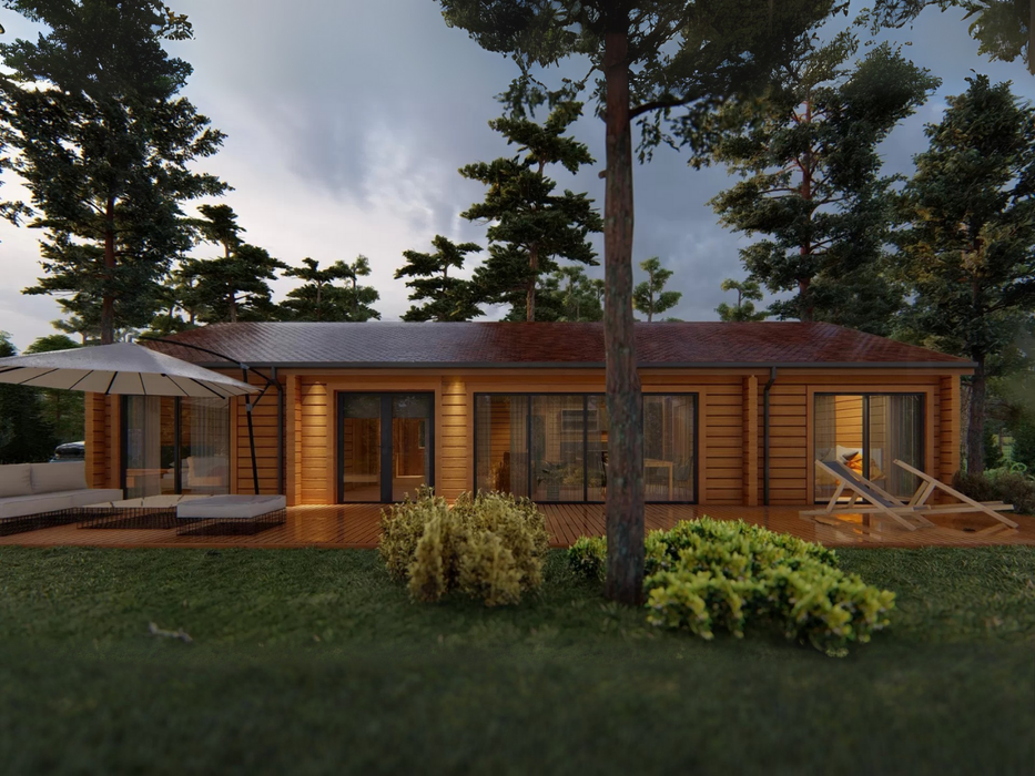 Richard residential log cabin, viewed from the front