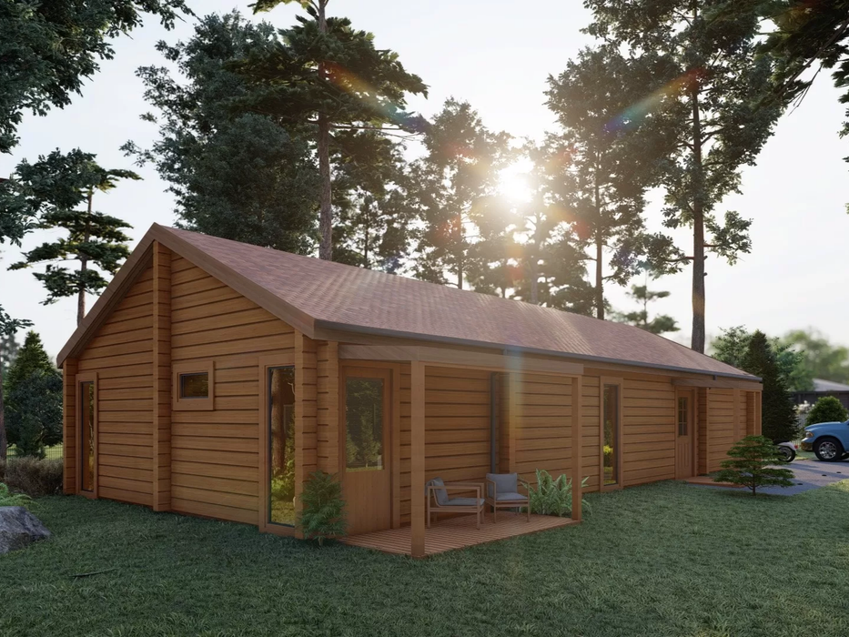 Richard residential log cabin, viewed from the front