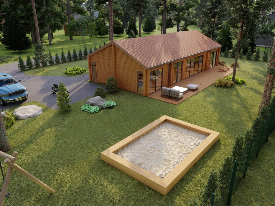 Richard residential log cabin, viewed from above