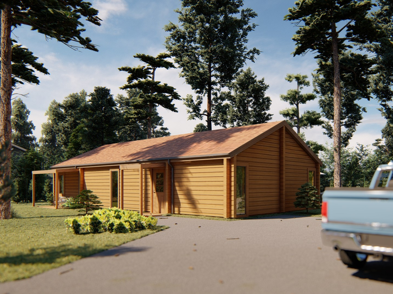 Richard residential log cabin, viewed from the front right