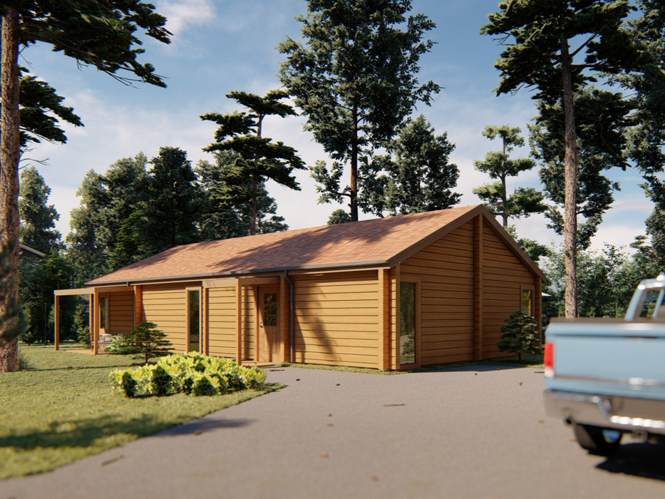 Richard residential log cabin, viewed from the front right