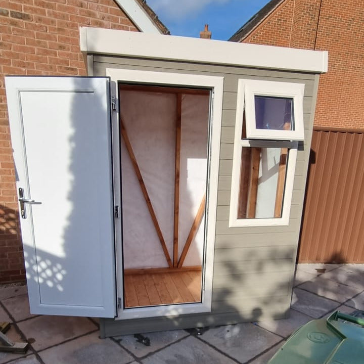 Composite Ryton Shed with an open door