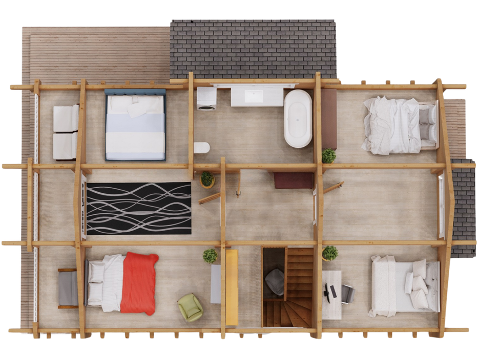 Sally two-storey residential log cabin upper floor floorplan