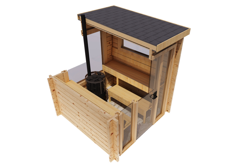 Aerial view of a 3D model of the Oreo Sauna.