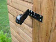 Close-up of the security padlock on the door. 