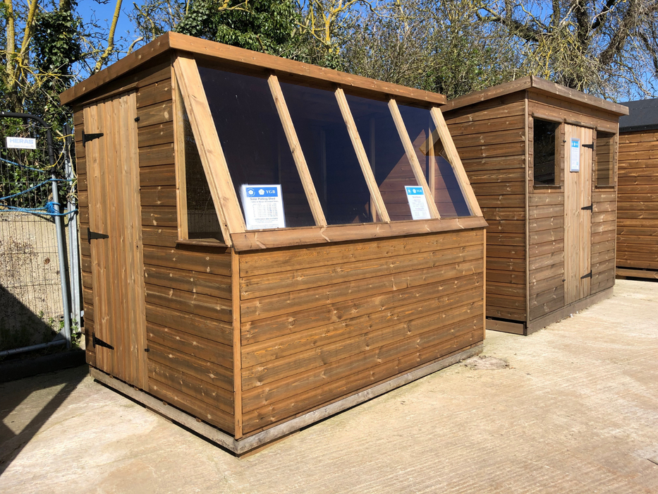 Solar Potting Shed in a natural timber finish, viewed from the right of the building
