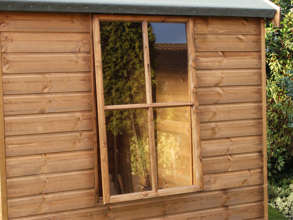Close up of the side opening window on the exterior on the right side.