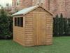 Supreme wooden shed with single door, three side windows, viewed from the front/left side