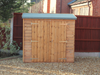 Small wooden tool shed with double doors viewed from the front. 