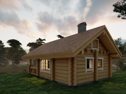 Toots Sauna residential log cabin, viewed from behind the cabin