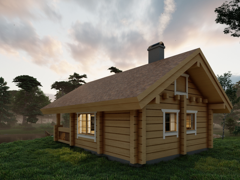 Toots Sauna residential log cabin, viewed from behind the cabin
