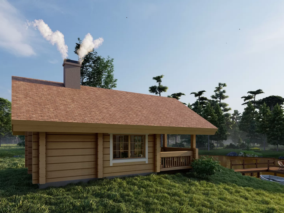 Toots Sauna residential log cabin, viewed from the left side of the cabin