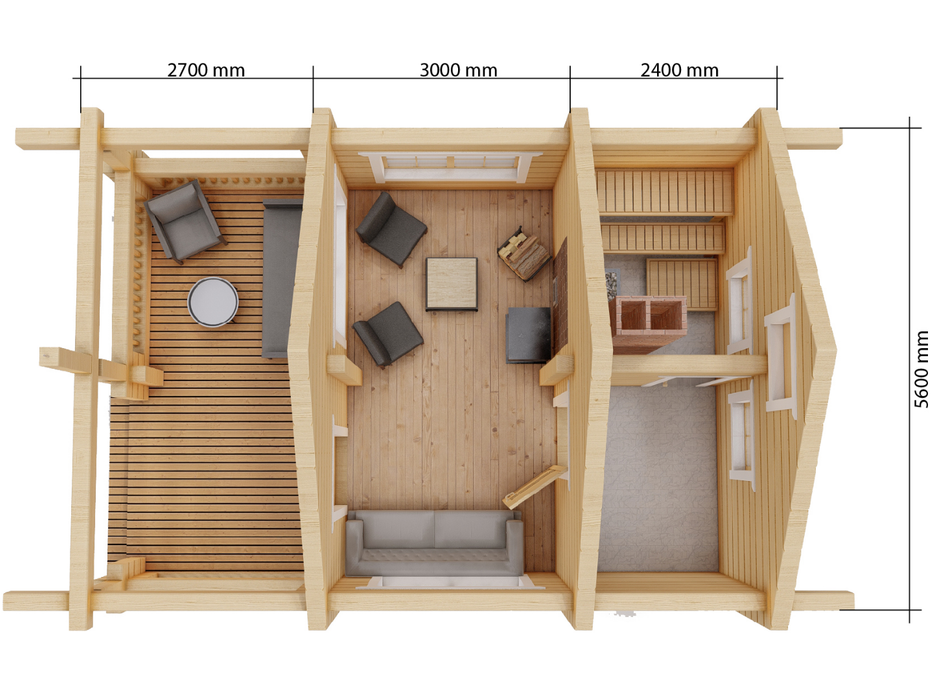 Toots Sauna floorplan with measurements