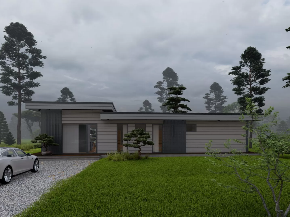 Villa Pine residential log cabin, viewed from the back of the building