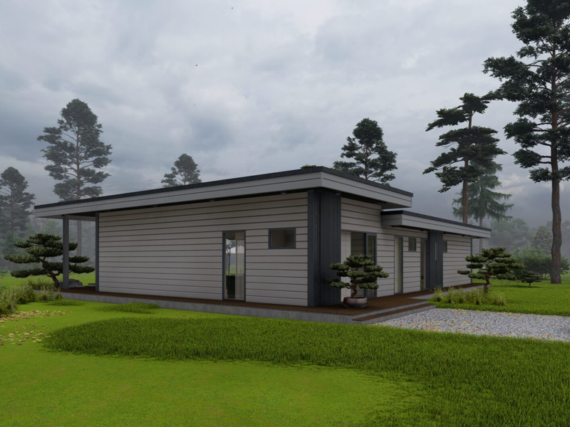 Villa Pine residential log cabin, viewed from behind the building
