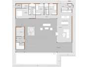 Villa Pine residential log cabin floorplan with measurements